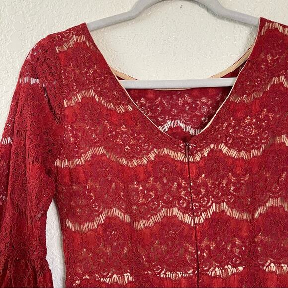 Lulus Heartthrob Rust Red Lace Flounce Sleeve Mini Dress Size Small - Picture 9 of 11